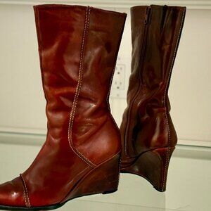 Kenneth Cole Vintage Aubergine-burgundy mid calf Leather boots Made in Italy